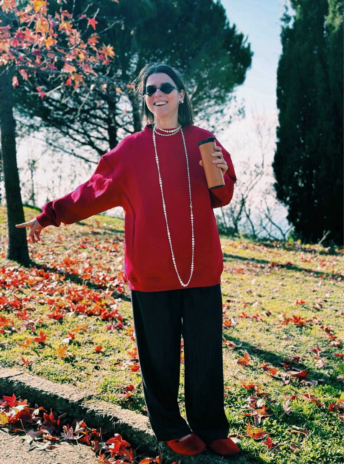 Kiraz - Oversize Emzirme Sweatshirt / Stylish Sweatshirt for Breastfeeding Mothers in Red-Cherry