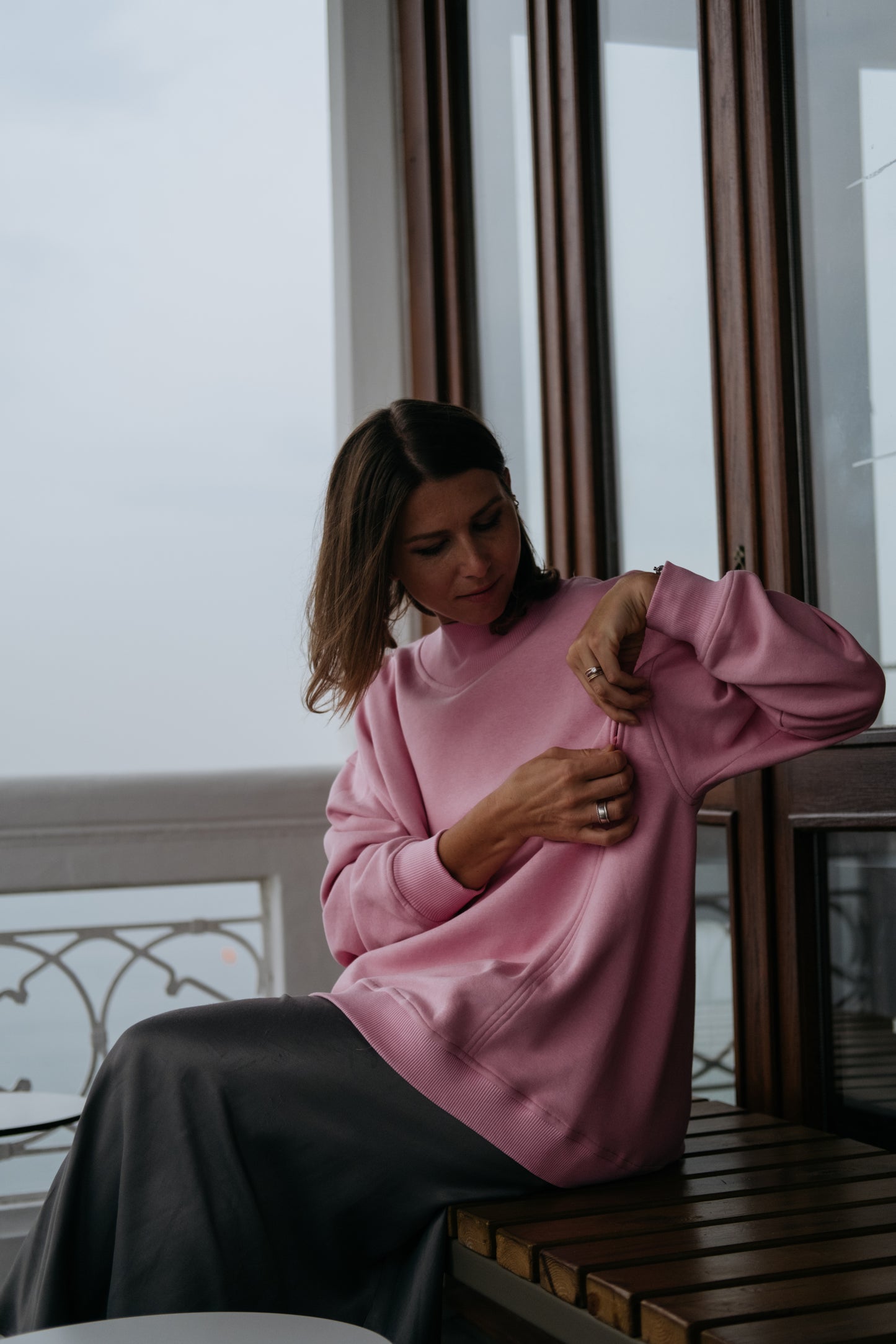 Pembe Emzirme Oversize Sweatshirt